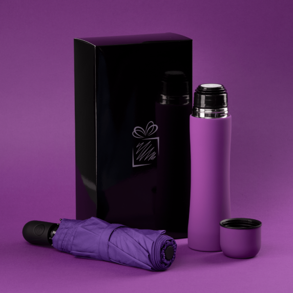 Car set: thermos & full automatic umbrella  & black box Purple